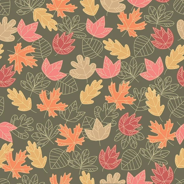 Линейные Цветные Осенние Листья Образуют Бесшовный Узор Векторная Полноцветная Графика — стоковый вектор