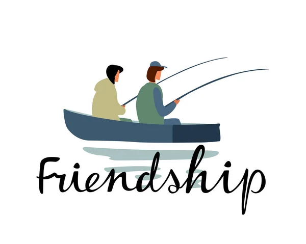 Girlfriends Fishing Same Boat Friendship Inscription Hand Vector Minimalistic Graphics — Stock Vector