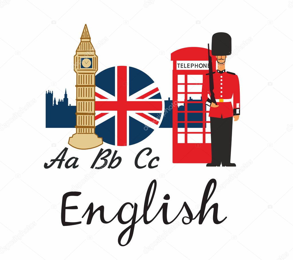 English icon. A set of subjects for designating school discipline. Vector color graphics icon. A set of subjects for designating school discipline. Vector color graphics