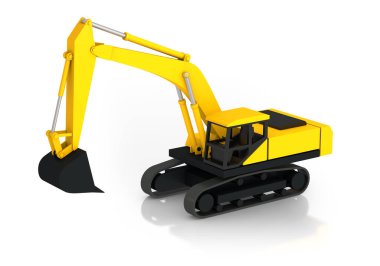 Bir kazıcının 3 boyutlu çizimi. Alan için 3D simgeler. 3d modelleme