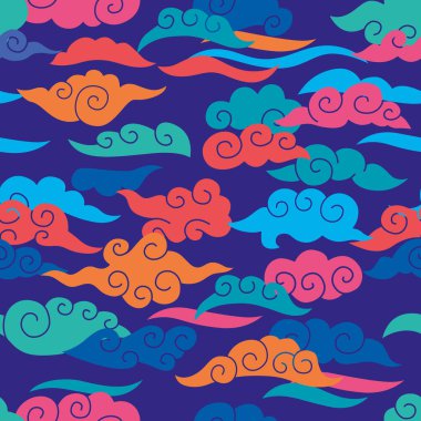 Çin stilize bulutlar pürüzsüz desen. Vektör canlı renk grafikleri