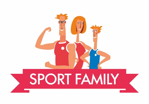 Veselá Sportovní Rodina Tati Máma Syn Usmívají Nápis Sportovní Rodina — Stockový vektor