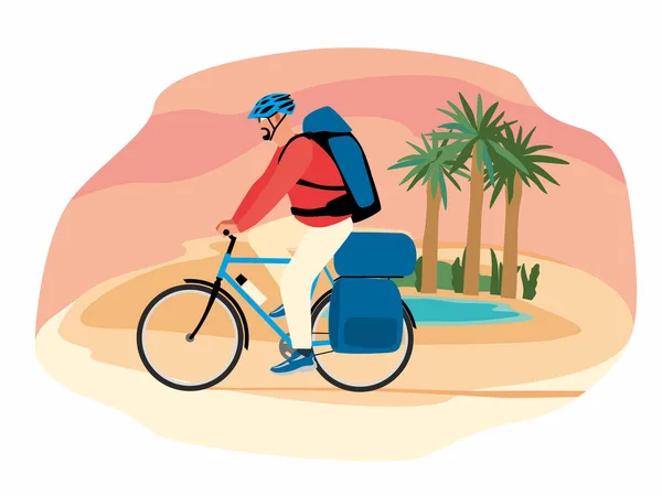 Cyclist Rides Desert Vector Graphics — Stock Vector