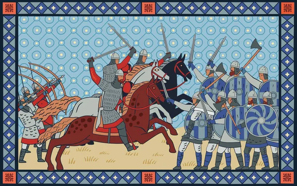 Hastingsi Csata Kép Egy Könyv Formájában Középkori Miniatűr Dekoratív Vektorgrafika — Stock Vector