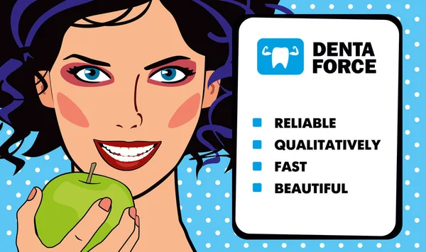 Modelo Publicitario Para Una Clínica Dental Hermosa Chica Llamativa Con — Vector de stock