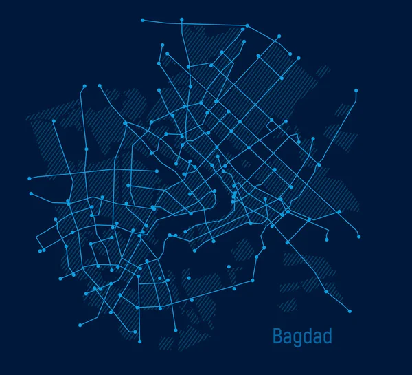 Ciudad Digital Plano Ciudad Bagdad Forma Esquema Electrónico Líneas Sobre — Vector de stock