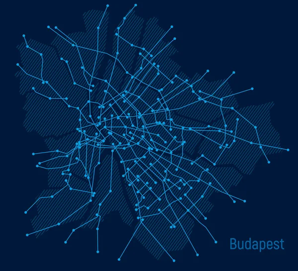 Digitální Město Plán Města Budapešti Formě Elektronického Schématu Stylizovaná Lineární — Stockový vektor