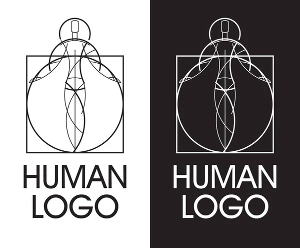 İnsan logosu. Geometrik çizgilerden yapılmış stil işareti. İnsan Davinci 'nin çemberinin ötesine geçer.