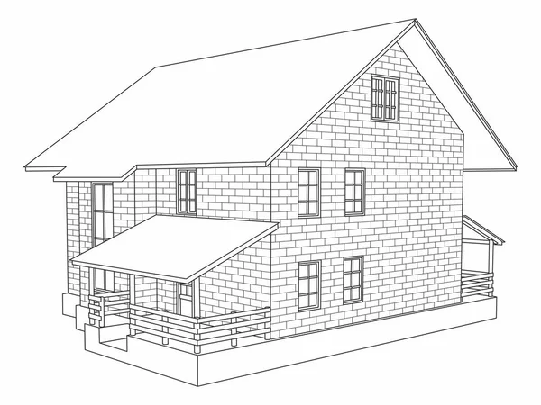 Дом Коттедж Кирпичными Стенами Линейное Векторное Изображение Внешний Вид Здания — стоковый вектор