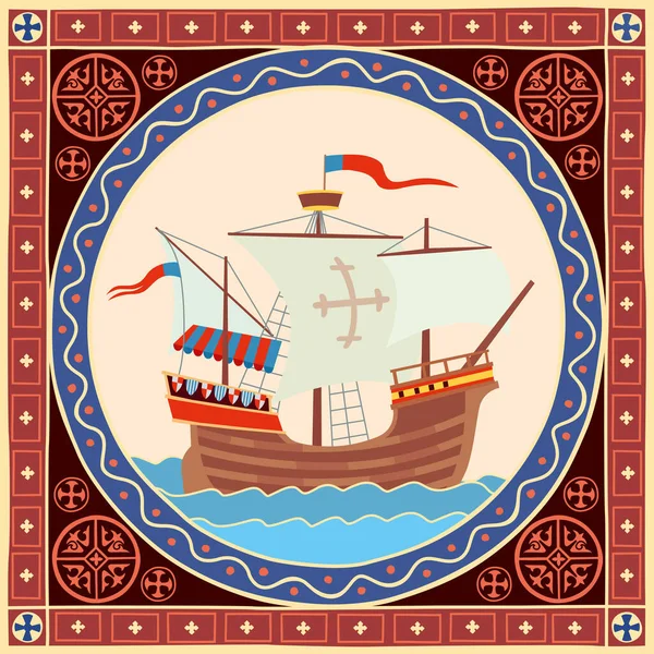 Ein Altes Segelschiff Segelt Auf Dem Meer Illustration Einem Dekorativen — Stockvektor