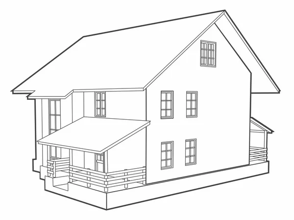 Casa Uma Casa Campo Imagem Vetorial Linear Construção Exterior — Vetor de Stock
