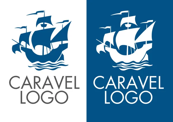 Caravel Logo Silhouette Old Sailing Ship Symbol Identity — Stock Vector