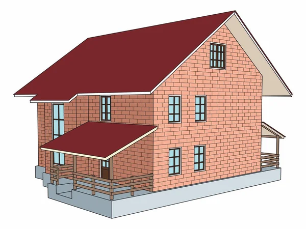 Huisvector Lineaire Tekening Blok Muren Volledige Kleur — Stockvector