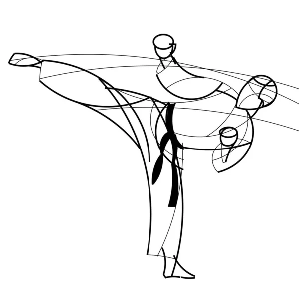 Combattant Karaté Stylisé Modèle Géométrique Linéaire Emblème Section Yoko Geri — Image vectorielle
