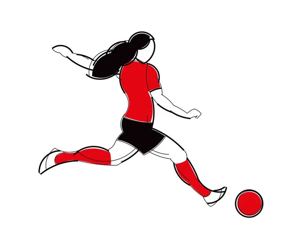 Футболистка Мячом Стильная Графика Линейный Геометрический Узор Графика Эмблемы Логотипа — стоковый вектор