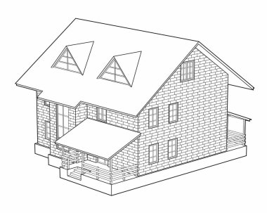 Doğrusal çizilmiş ev. Bina tuğla bloklardan yapılmıştır. Vektör grafikleri ayır