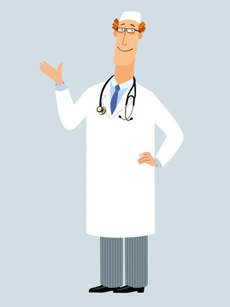 Cute Character Doctor Cheerful Drawn Cartoon Medic Vector Graphics — Stock Vector