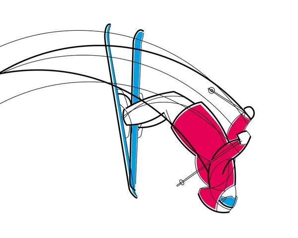 逆さまのフリースタイルのスキーヤー飛んでいます 線画だ ベクタースタイリッシュなグラフィック — ストックベクタ