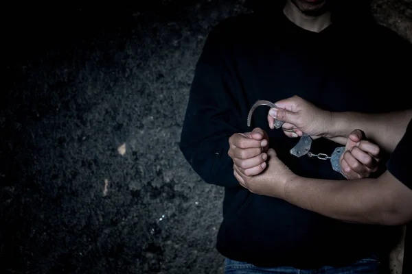 Law Police Concept Police Arrest Drug Trafficker Handcuffs — Stock Photo, Image