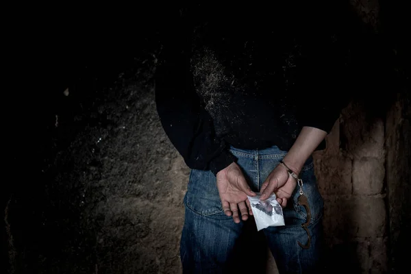 Hands Male Drug Dealer Handcuffed Fight Drugs Crime — Stock Photo, Image