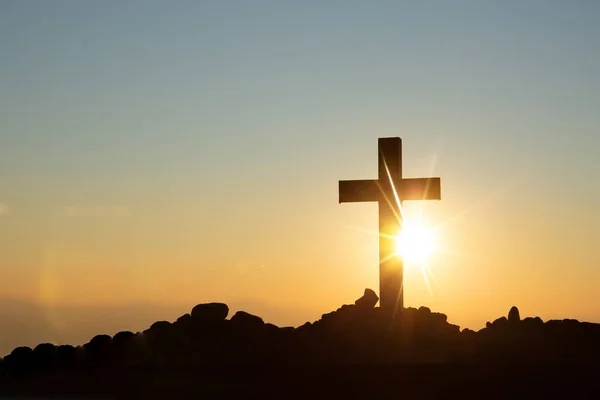 Resurrection Concept Crucifixion Jesus Christ Cross Sunset — Stock Photo, Image