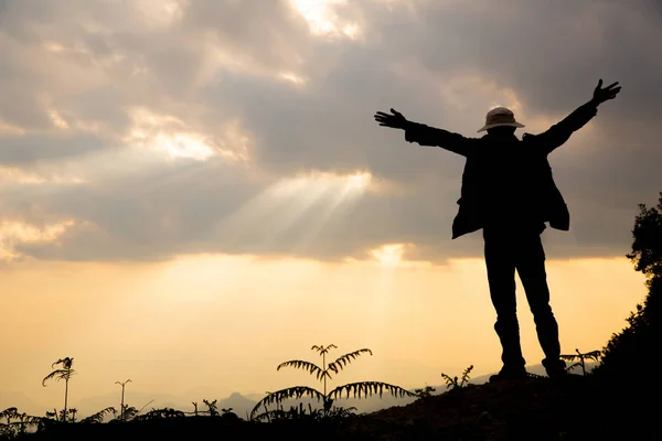 Conceito Cristão Oração Espiritual Mãos Sobre Sol Brilhar Com Embaçado — Fotografia de Stock