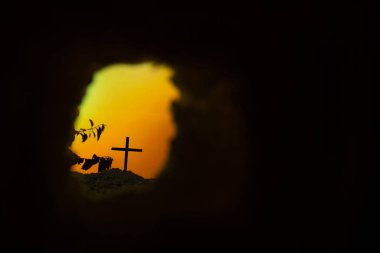 Tomb Empty With Crucifixion At Sunrise - Resurrection Of Jesus  clipart