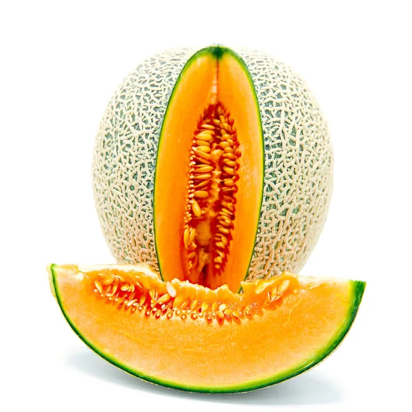 Hela och skivor av japanska meloner, apelsinmelon — Stockfoto