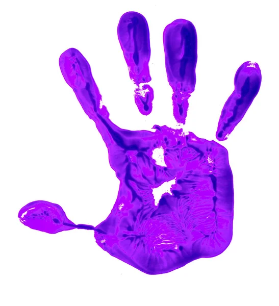 Una huella de mano de color violeta sobre un fondo blanco, que representa la idea de detener la violencia contra las mujeres — Foto de Stock