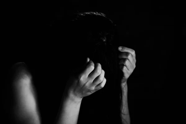 Korku, yalnızlık, depresyon, istismar, vi hakkında bağımlılık kavramı — Stok fotoğraf