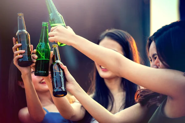 Party time start. Happy people toasting with champagne flutes. Multiethnic friends congratulating each other with new year. Celebration holiday concept, holiday background. selective focus.