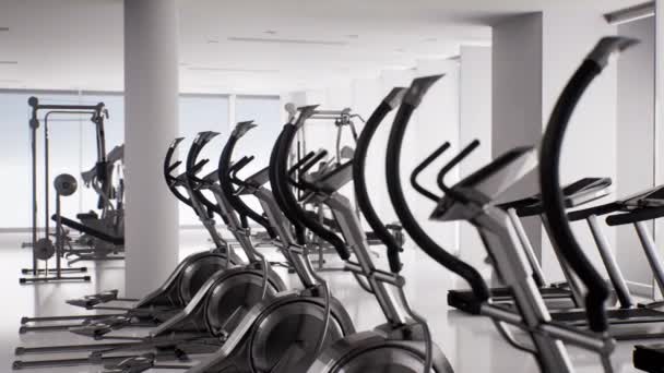 Leeres Fitnessstudio Interieur Mit Trainingsgeräten Modernes Weißes Fitnessdesign — Stockvideo