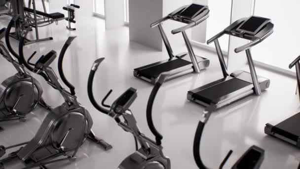 Wnętrze Pustej Siłowni Sprzętem Ćwiczeń Nowoczesny Klub Fitness — Wideo stockowe