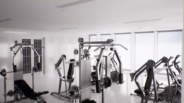 Gimnasio Vacío Equipos Fitness Gimnasio Concepto Interior Render Video Animación — Vídeo de stock