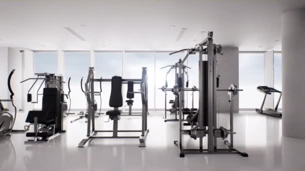 Fitnessruimte Interieur Fitnesstoestellen Concept Van Een Gezonde Levensstijl Video Weergave — Stockvideo