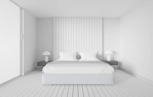 Weiß Schlafzimmer Innenarchitektur Renderhintergrund Skandinavischen Modernen Stil — Stockfoto