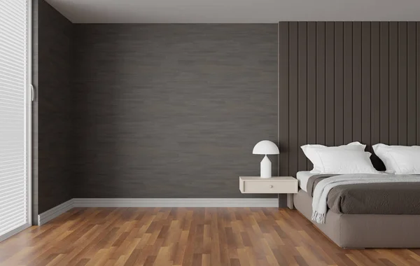 Stilvolles Schlafzimmer Interieur Mit Bett Und Holzboden Render — Stockfoto