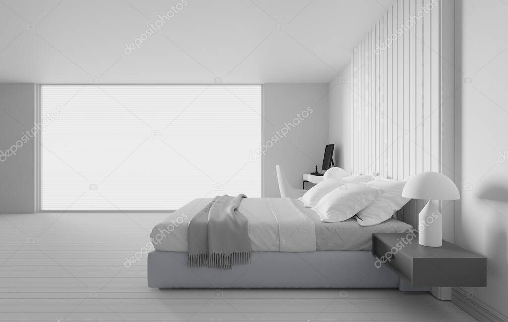 white minimal bedroom interior design 3d rendering background