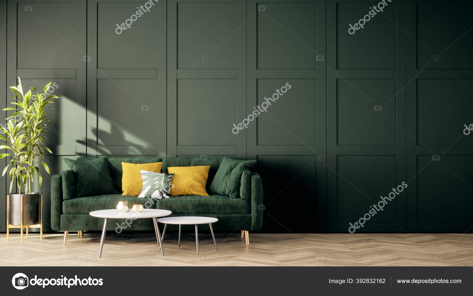 Download Room Interior Design Green Wall Wooden Floor Room Mockup Stylish Royalty Free Photo Stock Image By C Aey Cgscape Gmail Com 392832162