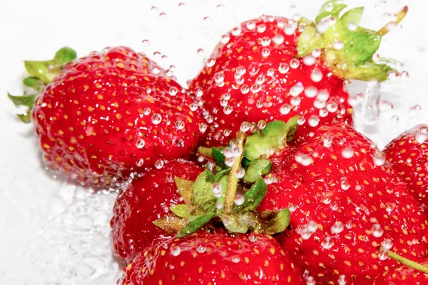 Erdbeeren Mit Wassertropfen Auf Weißem Hintergrund — Stockfoto