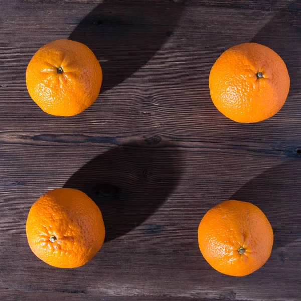 Mandarinen Auf Einem Alten Naturholztisch Nahaufnahme Von Oben Platz Für — Stockfoto