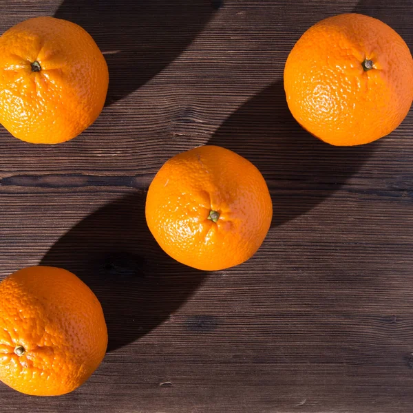 Mandarinen Auf Einem Alten Naturholztisch Nahaufnahme Von Oben Platz Für — Stockfoto