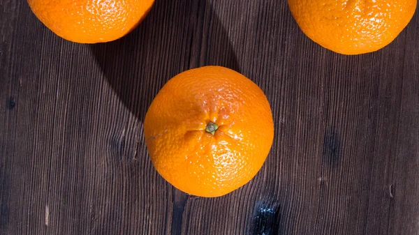 Tangerines Old Natural Wooden Table Top View Close Space Text — Stock Photo, Image