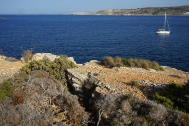 Malta 'daki Akdeniz kıyısında derin bir yarık. L-Ahrax, Mellieha, Malta     