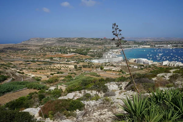 Widok Mellieha Beach Mellieha Malta — Zdjęcie stockowe