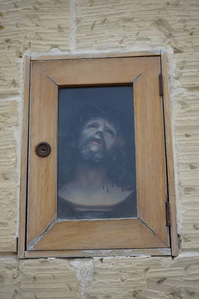 Sculpture Jesus Christ Wall Ancient House Historic Center Valletta Malta — Stock Photo, Image