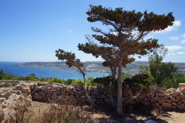 St. Agathas Kulesi yakınlarındaki bahçeden Akdeniz manzarası. Triq Tad-Dahar, Il-Mellieha, Malta