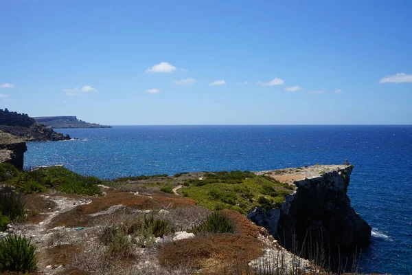 Mys Středozemním Moři Poblíž Čistírny Odpadních Vod Cumnija Mellieha Malta — Stock fotografie