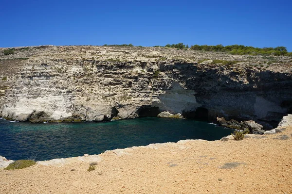 Rdum Qammieh崖の近くの地中海の美しい岩の海岸 Qammieh Mellieha マルタ — ストック写真