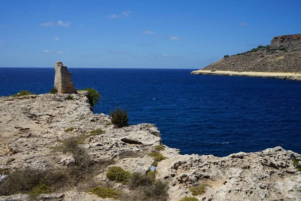 Cape in the Mediterranean Sea near the Cumnija Sewage Treatment Plant. Qammieh, Mellieha, Malta